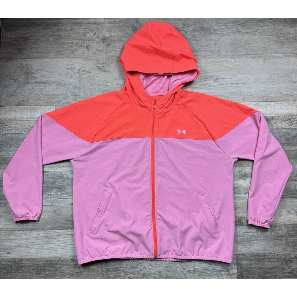Under Armour Storm Hooded Windbreaker Jacket Womens XXL Pink Coral Full Zip